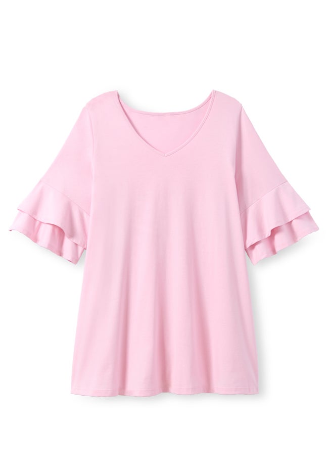 Ruffled Elbow-Sleeve Tunic image number 4