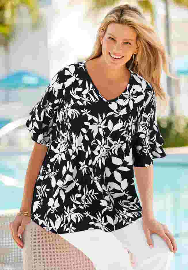 Ruffled Elbow-Sleeve Tunic image number 0