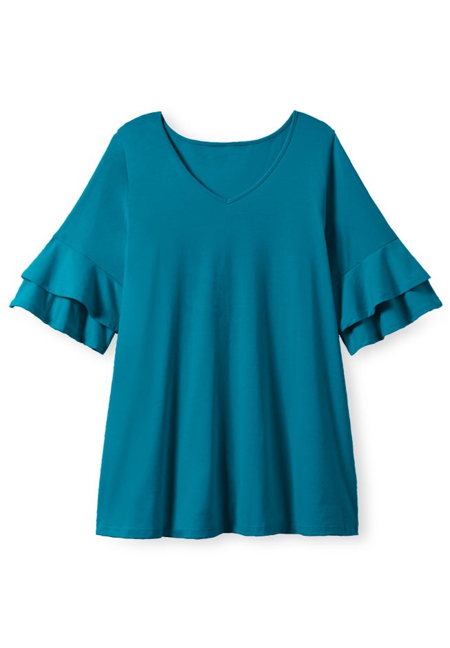 Ruffled Elbow-Sleeve Tunic image number 3