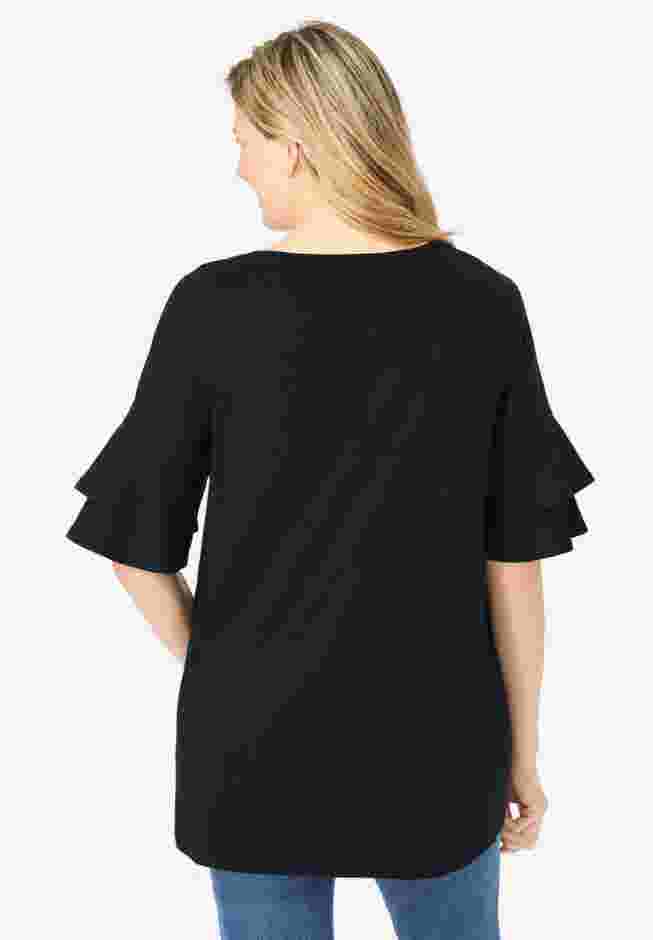 Ruffled Elbow-Sleeve Tunic image number 3