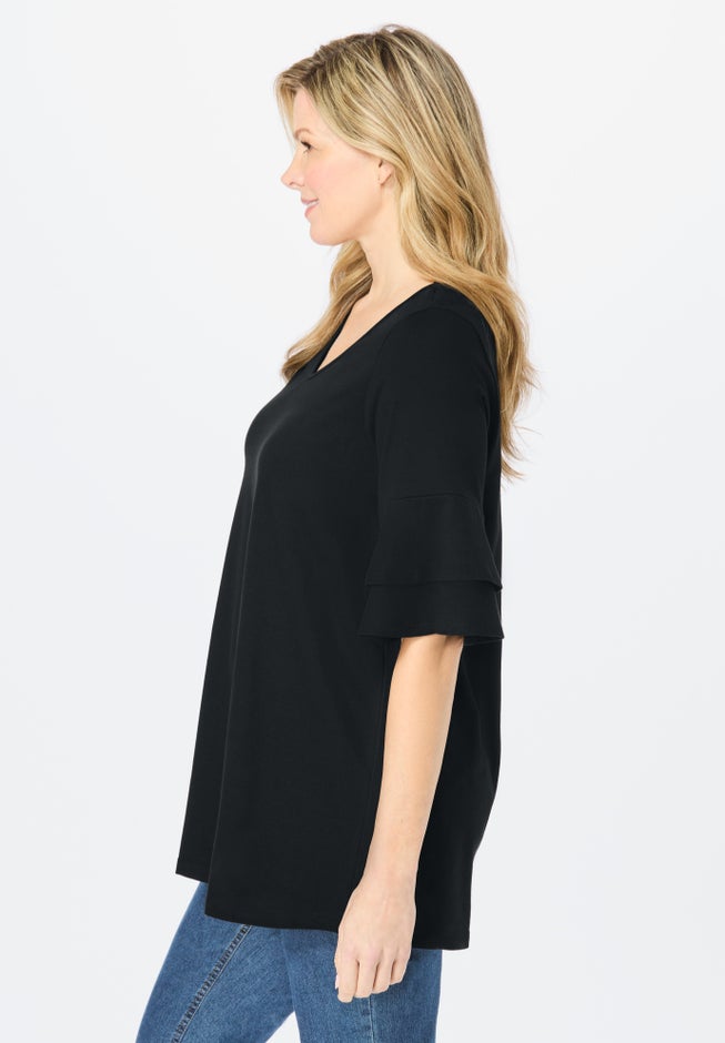 Ruffled Elbow-Sleeve Tunic image number 2