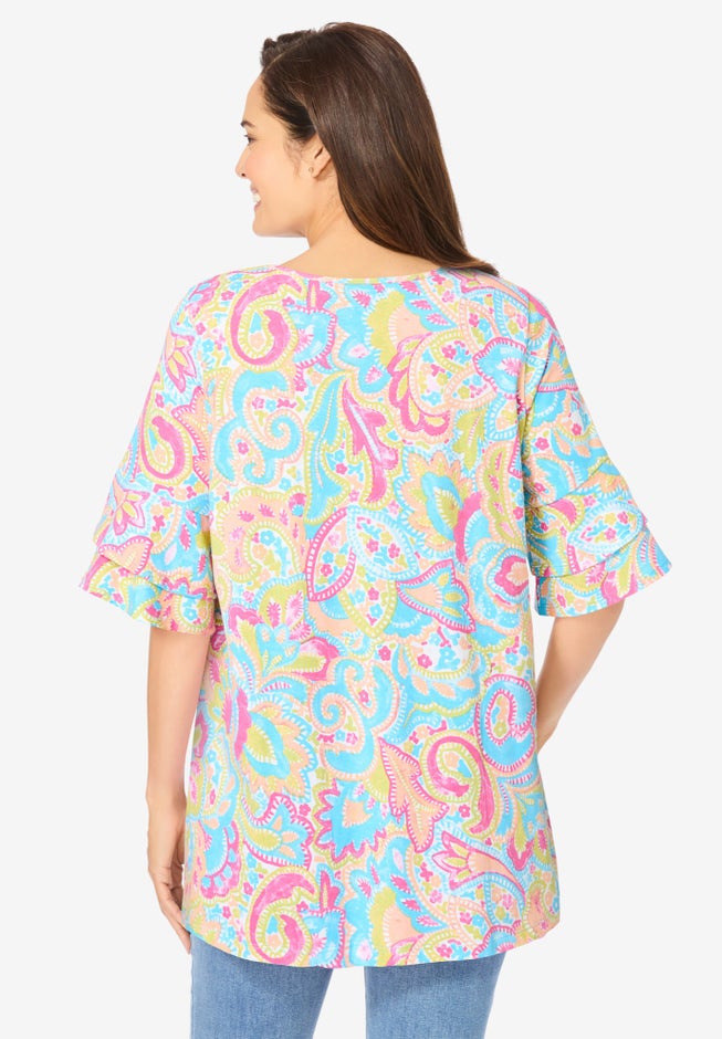 Ruffled Elbow-Sleeve Tunic image number 3