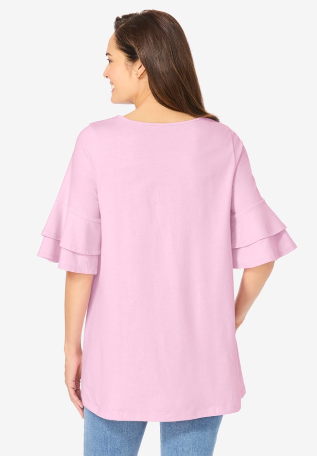 Ruffled Elbow-Sleeve Tunic image number 3