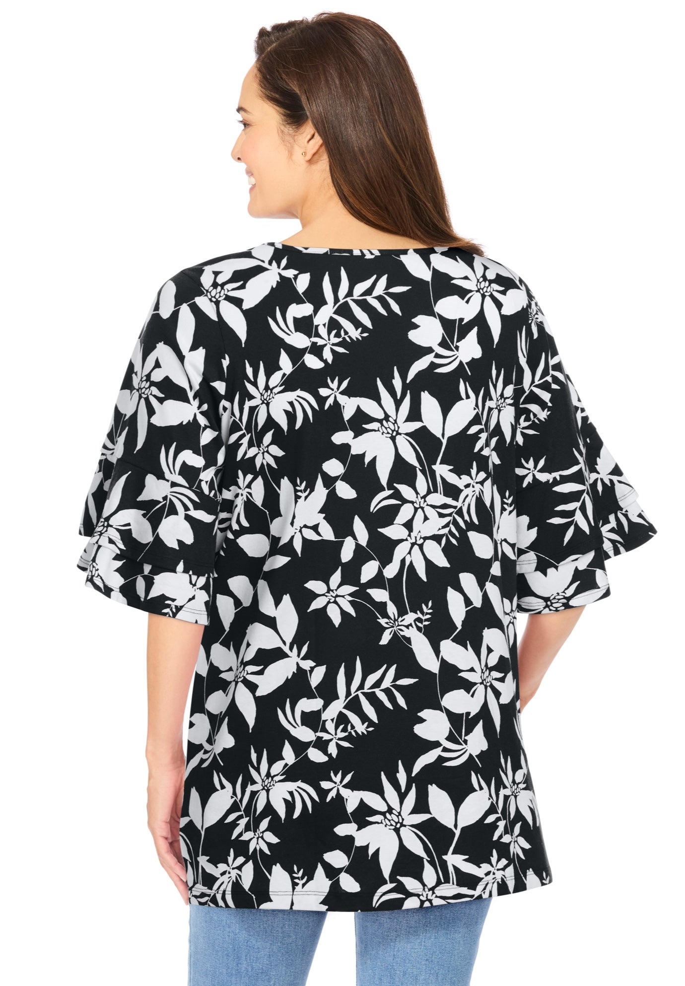 Ruffled Elbow-Sleeve Tunic image number 2