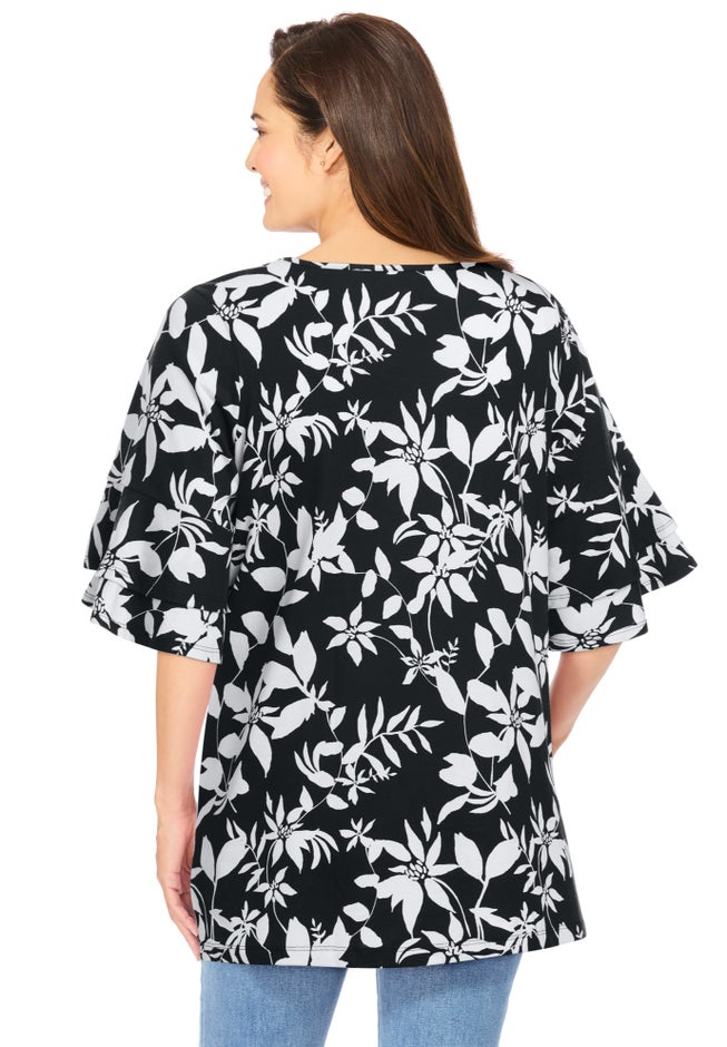 Ruffled Elbow-Sleeve Tunic image number 2