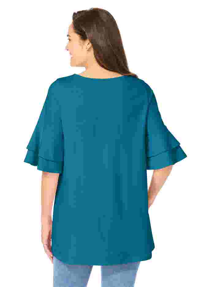 Ruffled Elbow-Sleeve Tunic image number 2