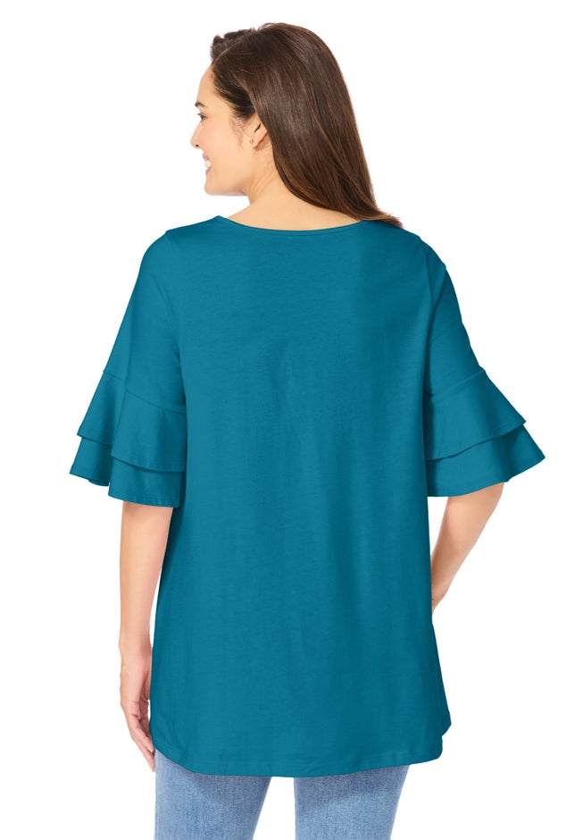 Ruffled Elbow-Sleeve Tunic image number 2