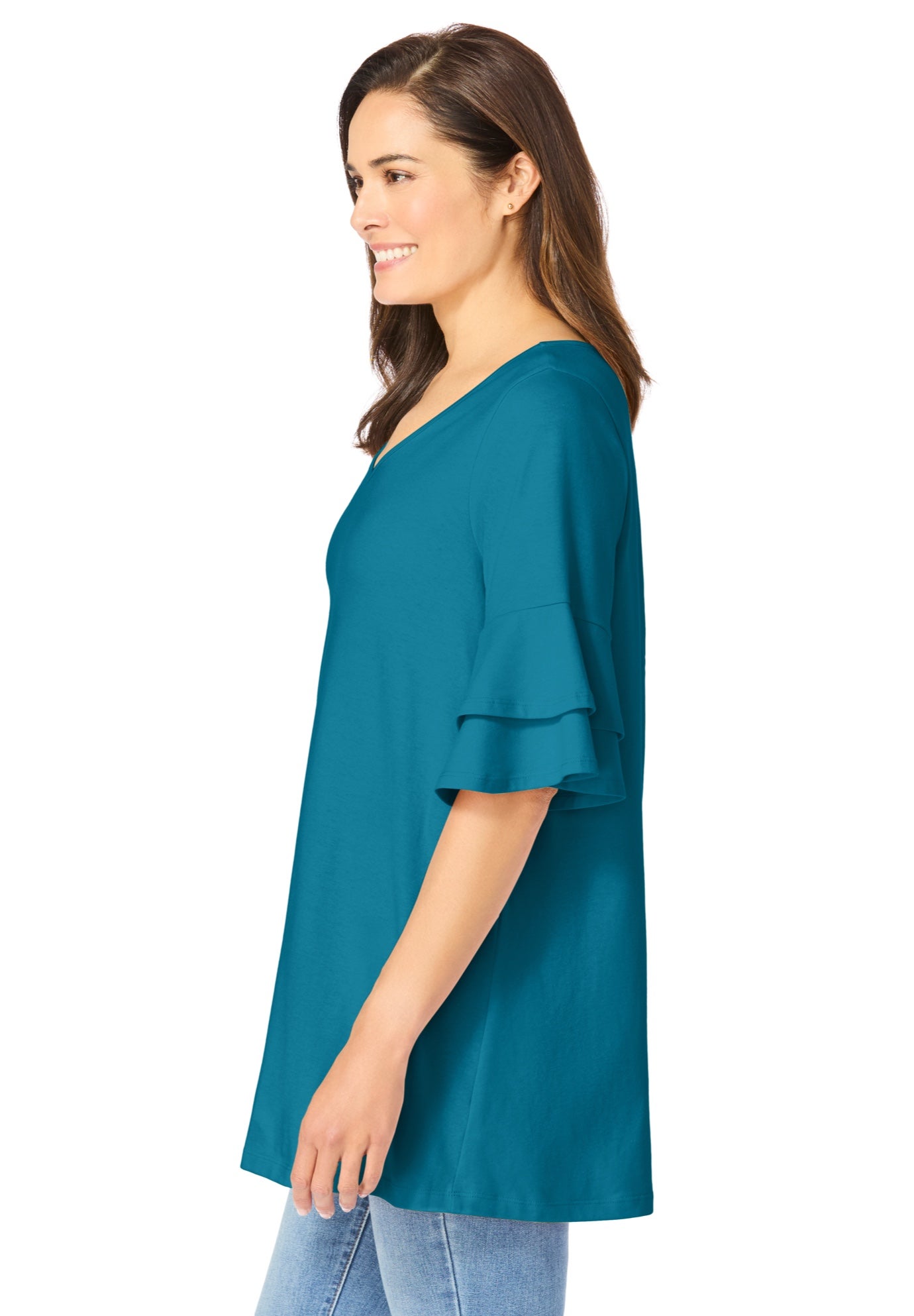 Ruffled Elbow-Sleeve Tunic image number 1