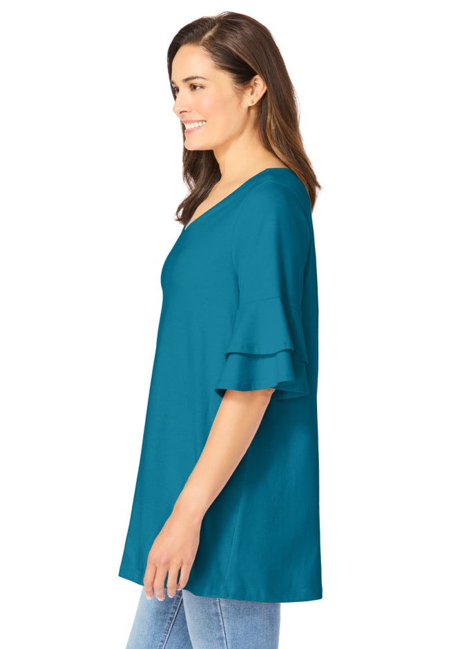 Ruffled Elbow-Sleeve Tunic image number 1