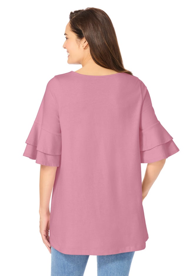 Ruffled Elbow-Sleeve Tunic image number 1