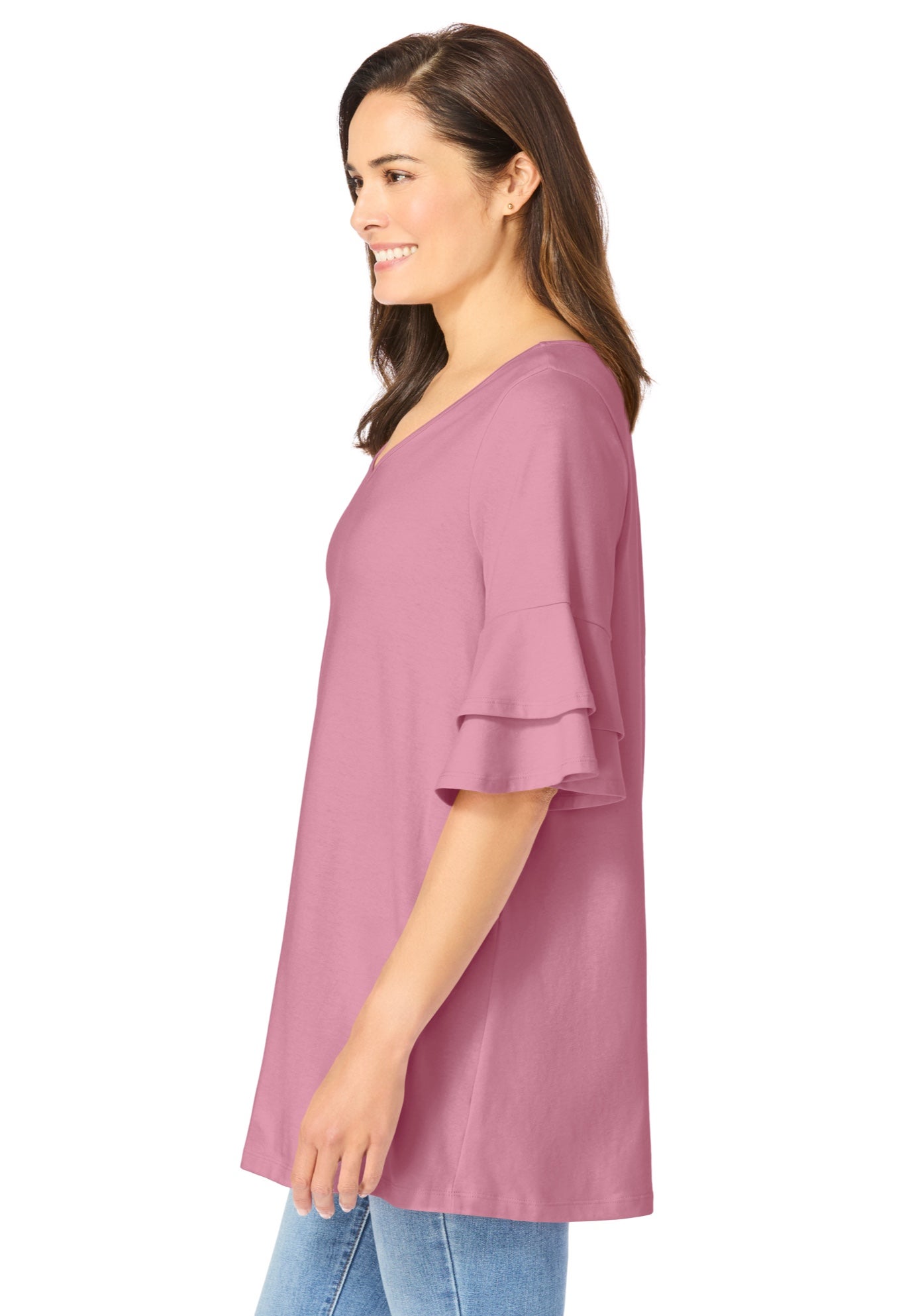 Ruffled Elbow-Sleeve Tunic image number 2