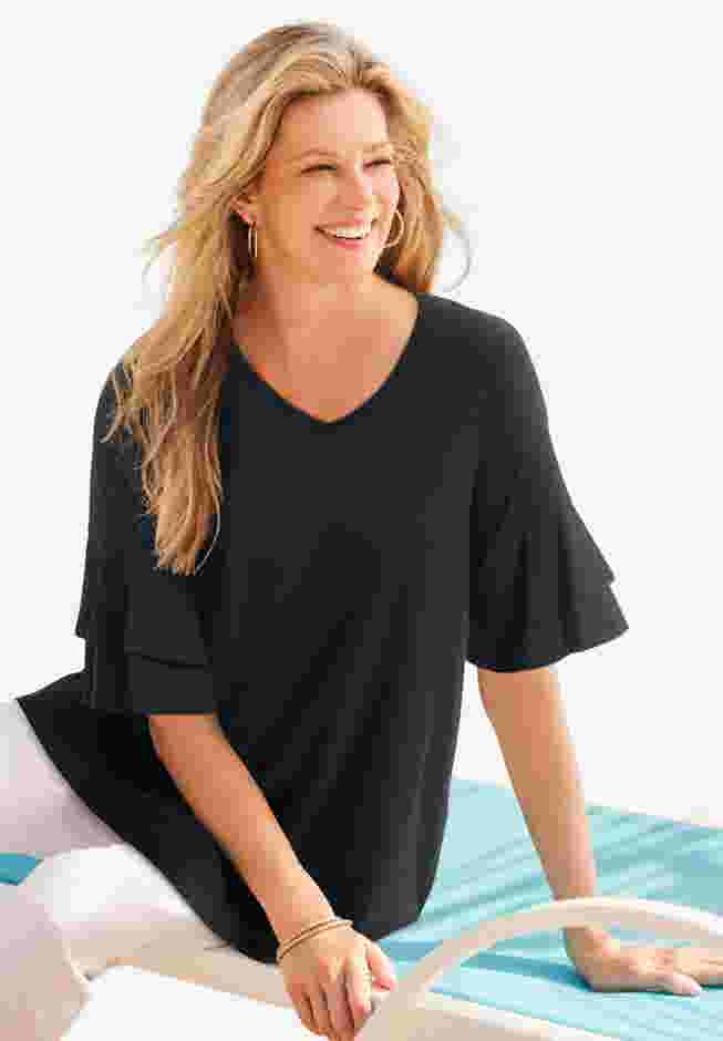 Ruffled Elbow-Sleeve Tunic image number 0