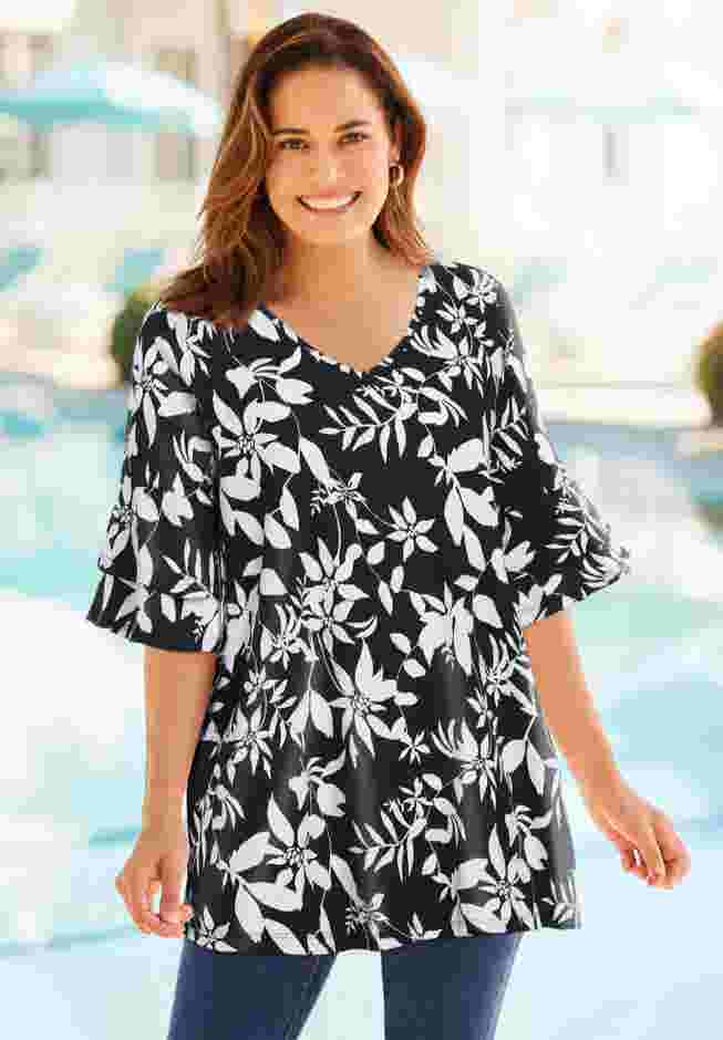 Ruffled Elbow-Sleeve Tunic image number 1