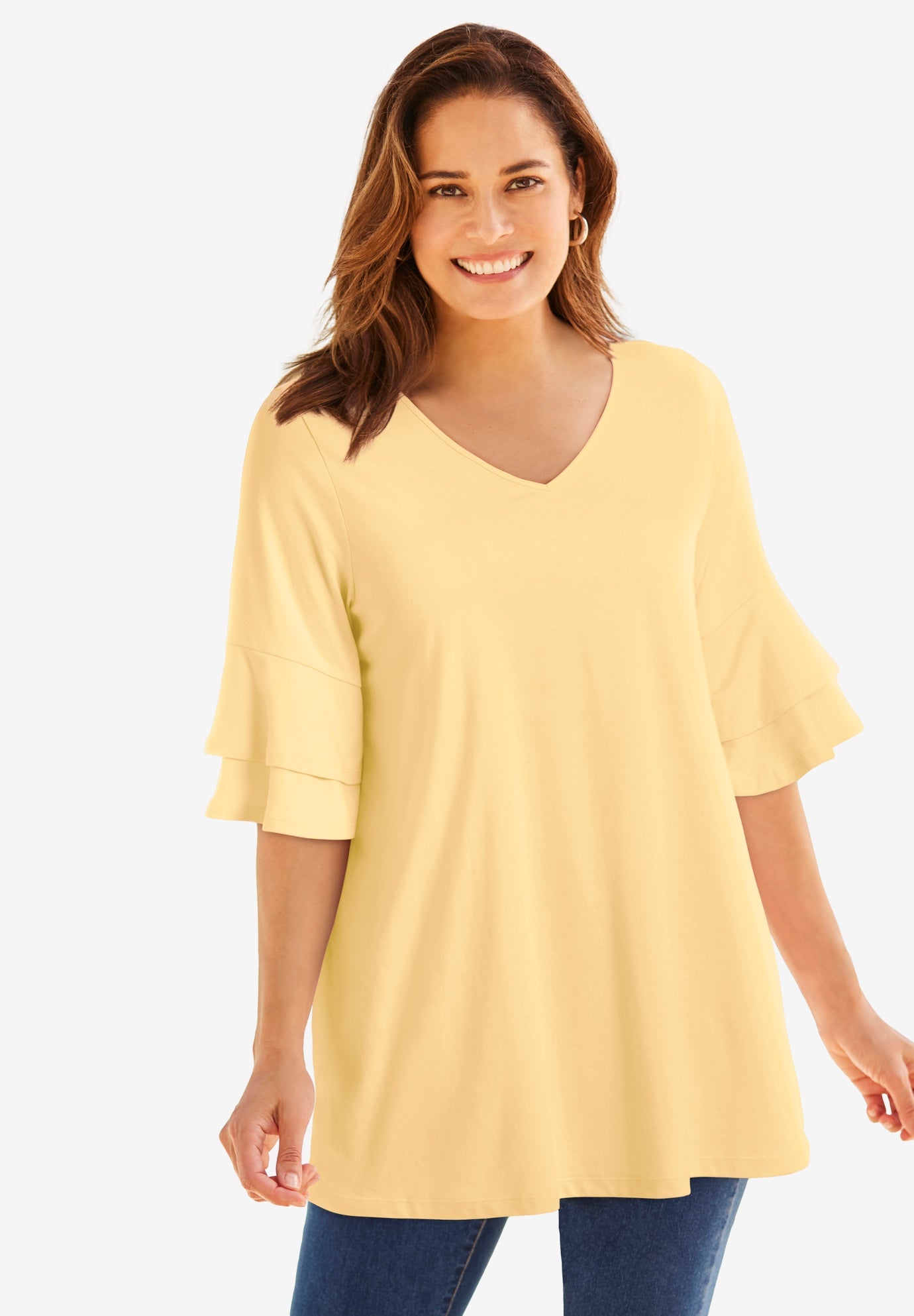 Ruffled Elbow-Sleeve Tunic image number 0