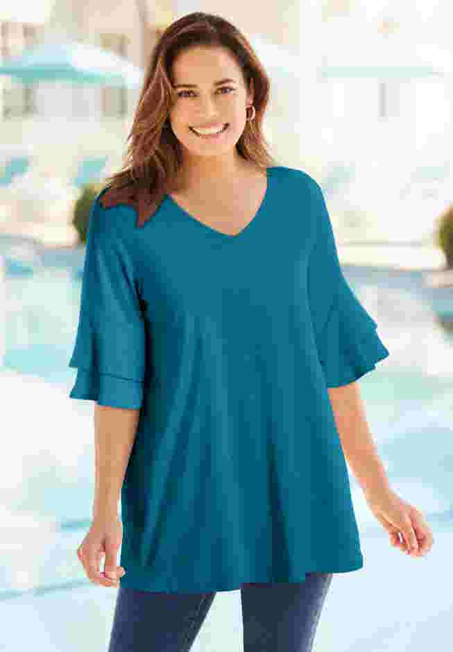 Ruffled Elbow-Sleeve Tunic image number 0