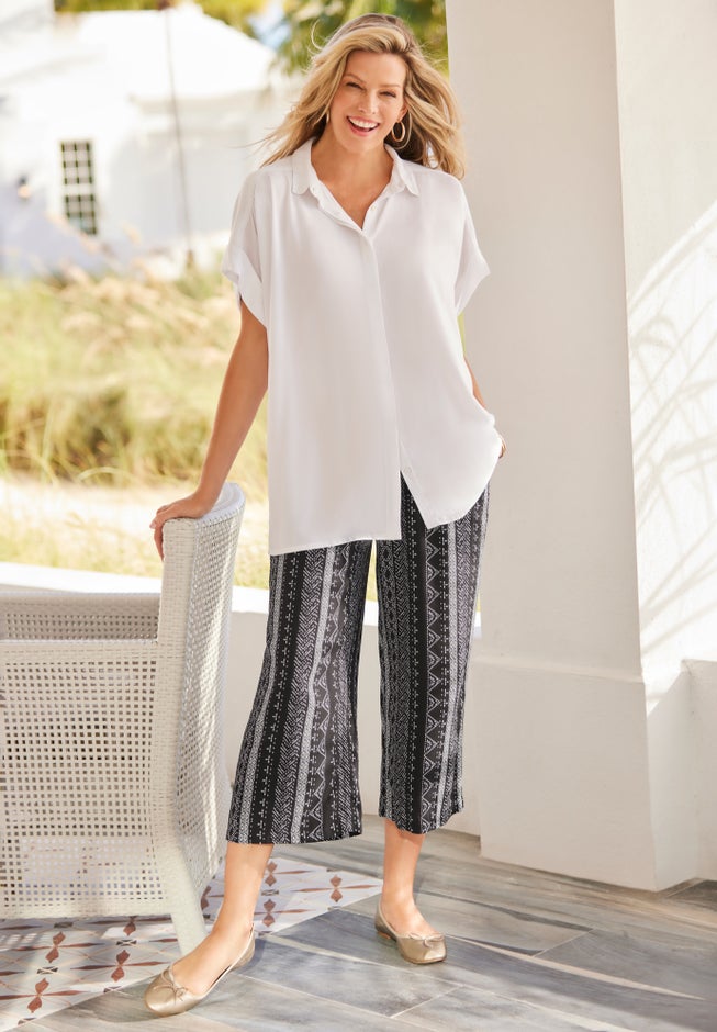 Pull-On Elastic-Waist Soft Capri image number 3