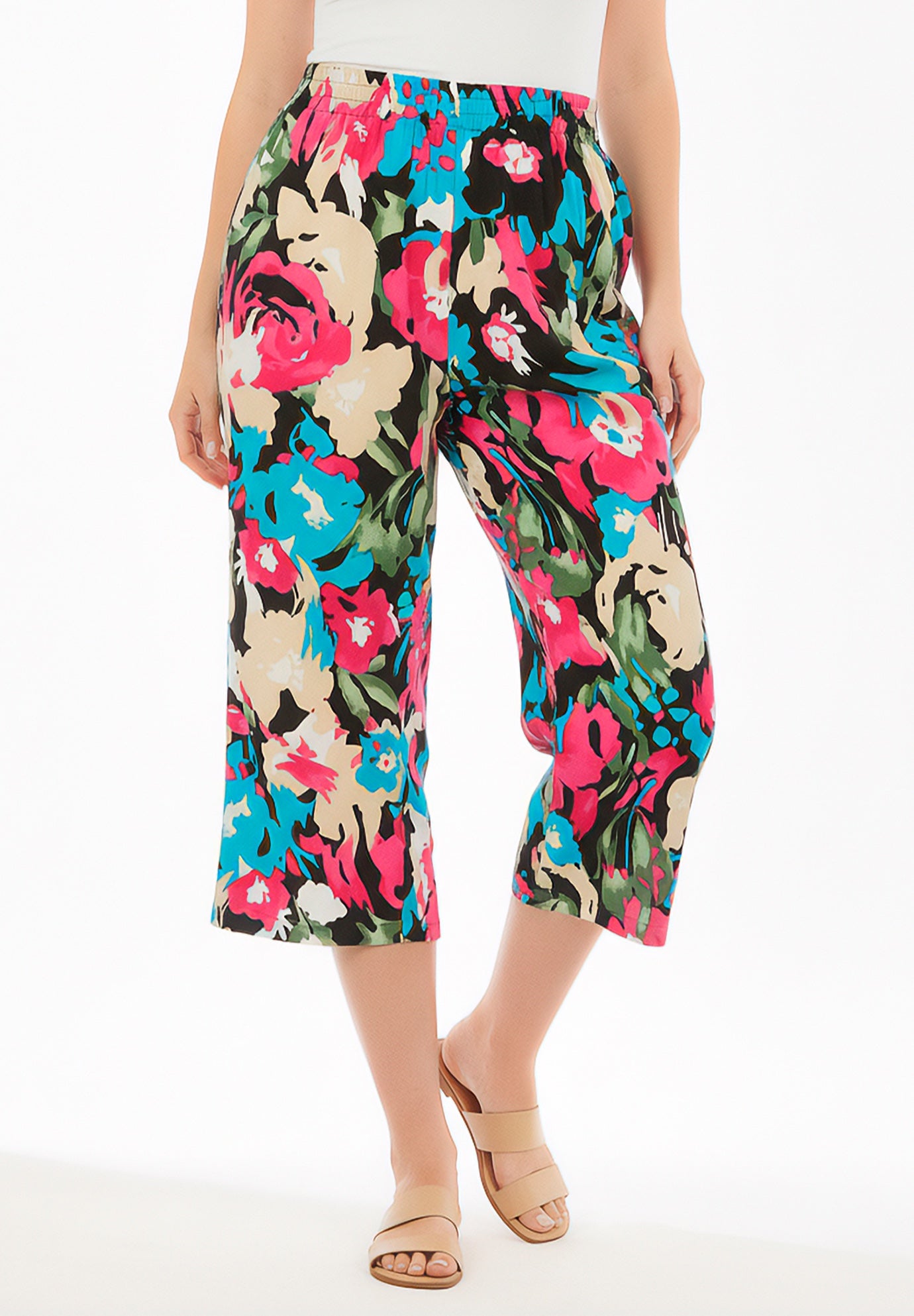 Pull-On Elastic-Waist Soft Capri image number 0