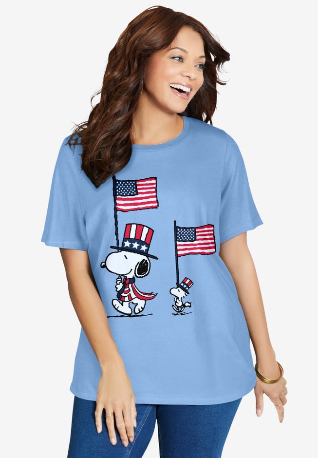 Peanuts Blue Snoopy Woodstock Crewneck Tee image number null