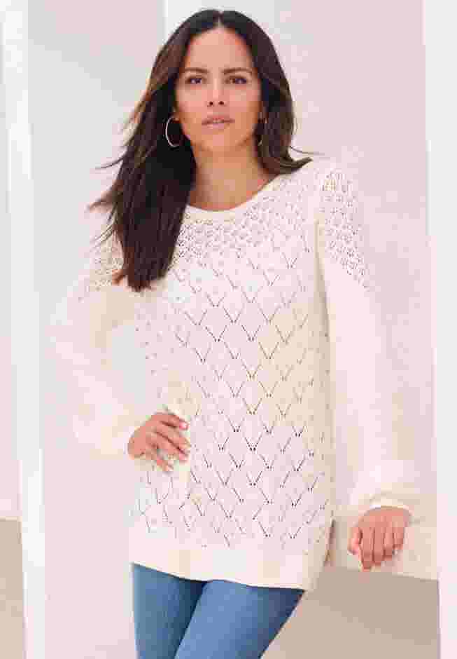Rhinestone Pointelle Knit Sweater image number 0