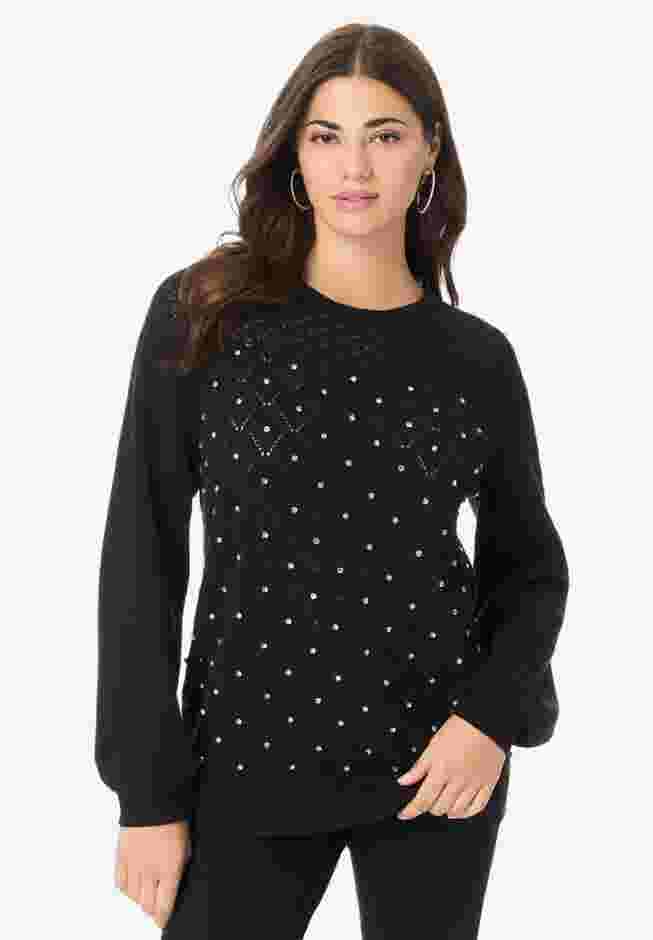 Rhinestone Pointelle Knit Sweater image number 0