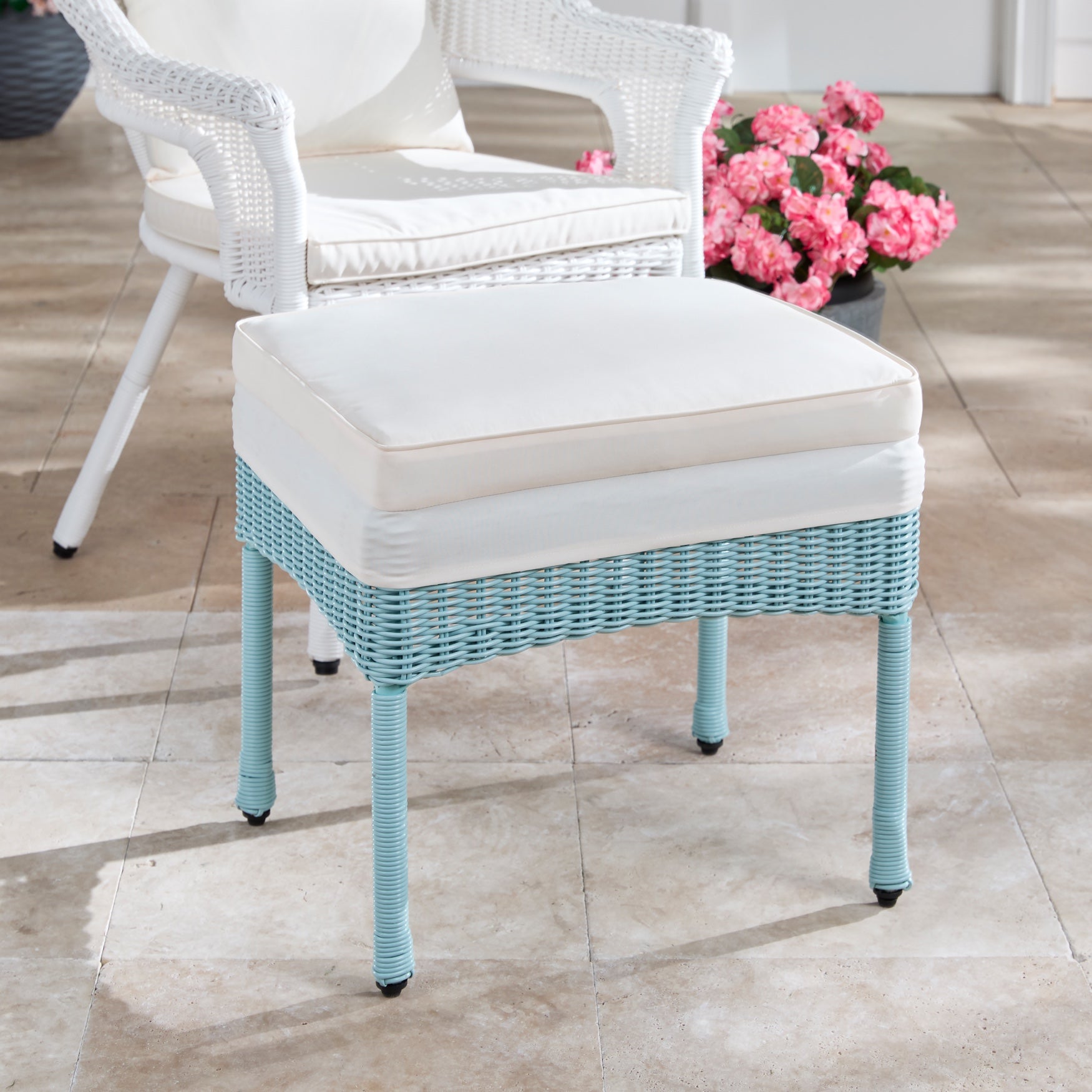 Roma All-Weather Resin Wicker Ottoman with Cushion image number 0