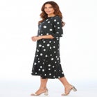 Plus Size 3/4 Sleeve Boatneck Swing Dress image number null