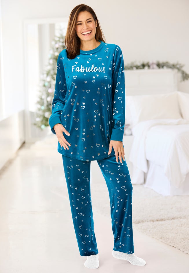 Dreams & Co. ® Velour Pajama with FREE Fuzzy Socks image number 5