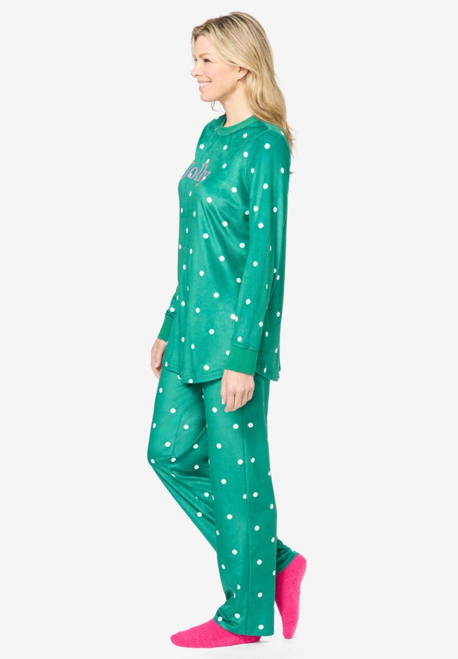Dreams & Co. ® Velour Pajama with FREE Fuzzy Socks image number 2