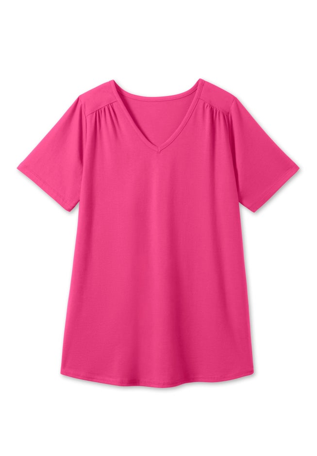 Short-Sleeve V-Neck Shirred Tee image number 9