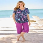 Short-Sleeve V-Neck Shirred Tee image number null