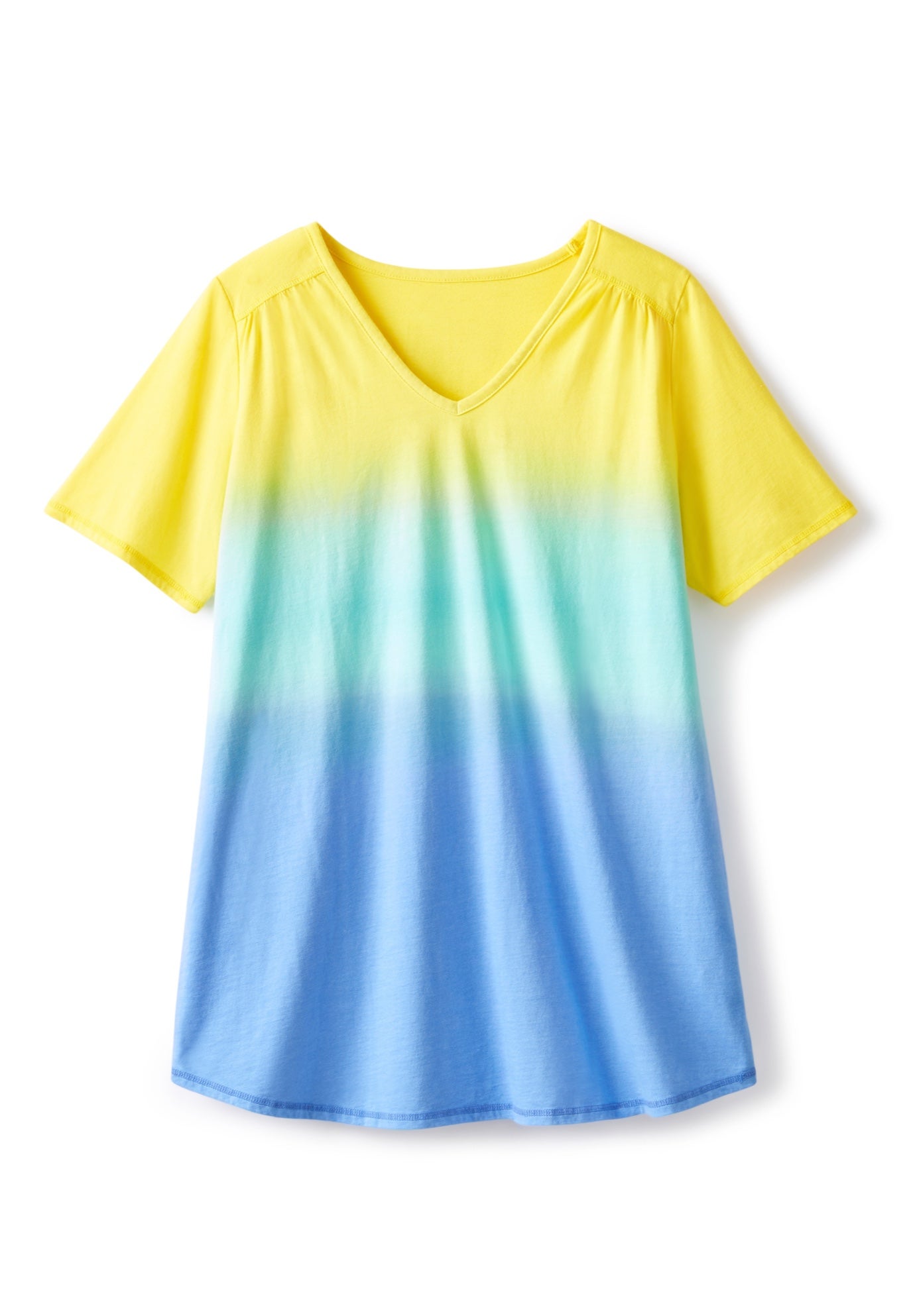 V-Neck Shirred Tee for Plus Sizes - Short Sleeve, Multi Dip