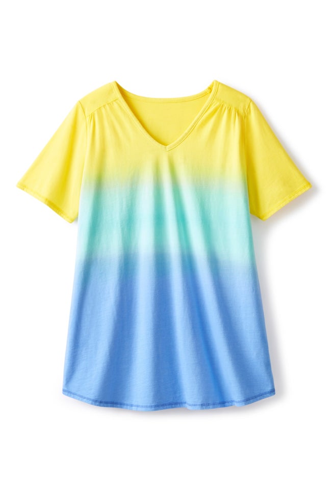 Short-Sleeve V-Neck Shirred Tee image number 4