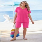 Short-Sleeve V-Neck Shirred Tee image number null