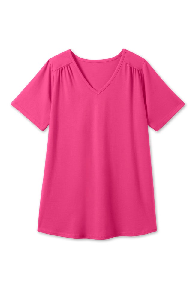 Short-Sleeve V-Neck Shirred Tee image number 4