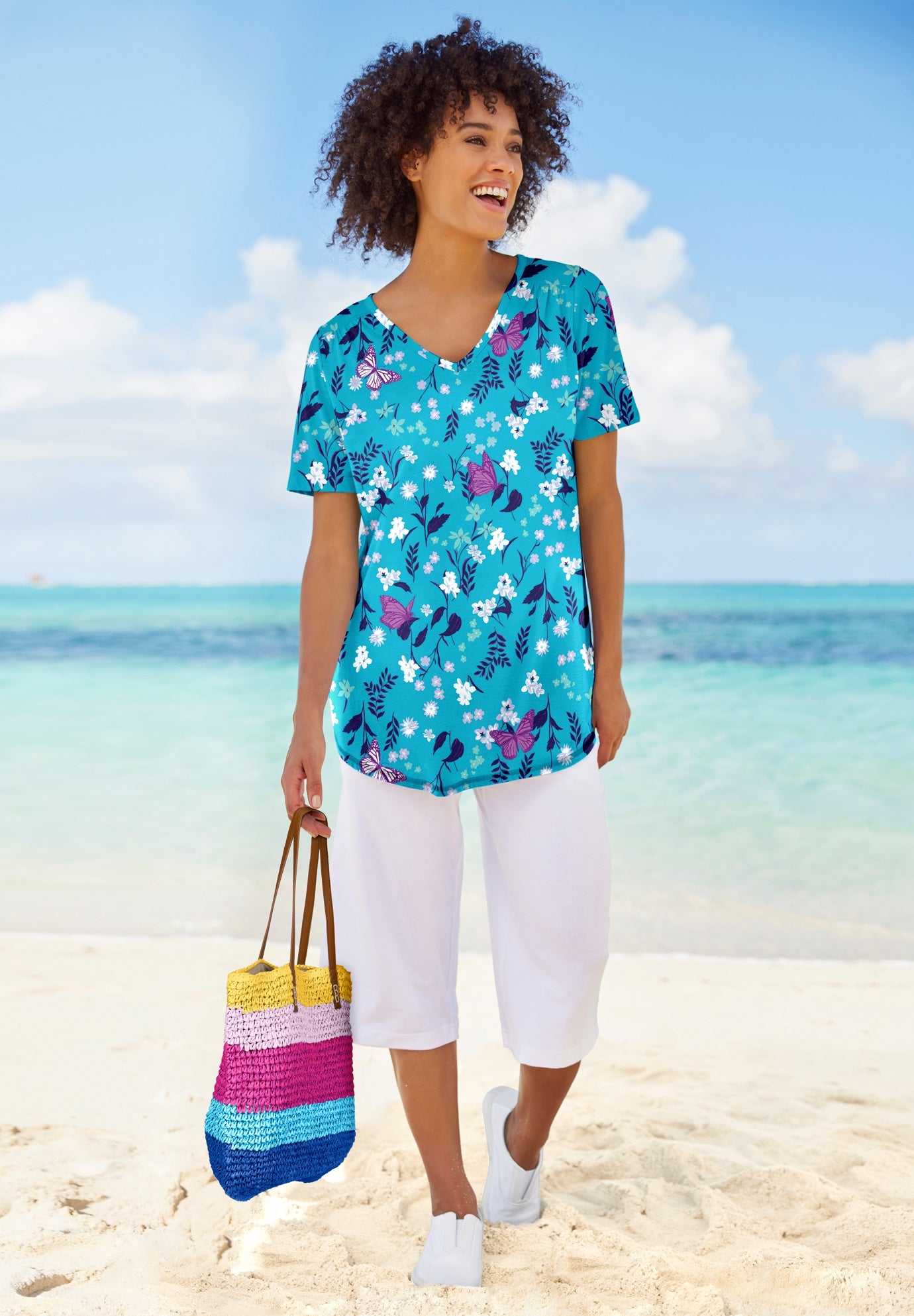 Short-Sleeve V-Neck Shirred Tee image number 0