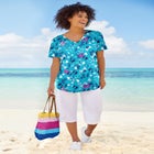 Short-Sleeve V-Neck Shirred Tee image number null