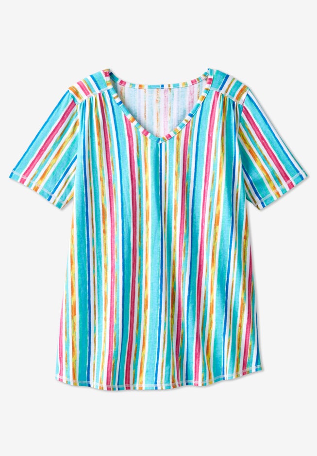 Short-Sleeve V-Neck Shirred Tee image number 8