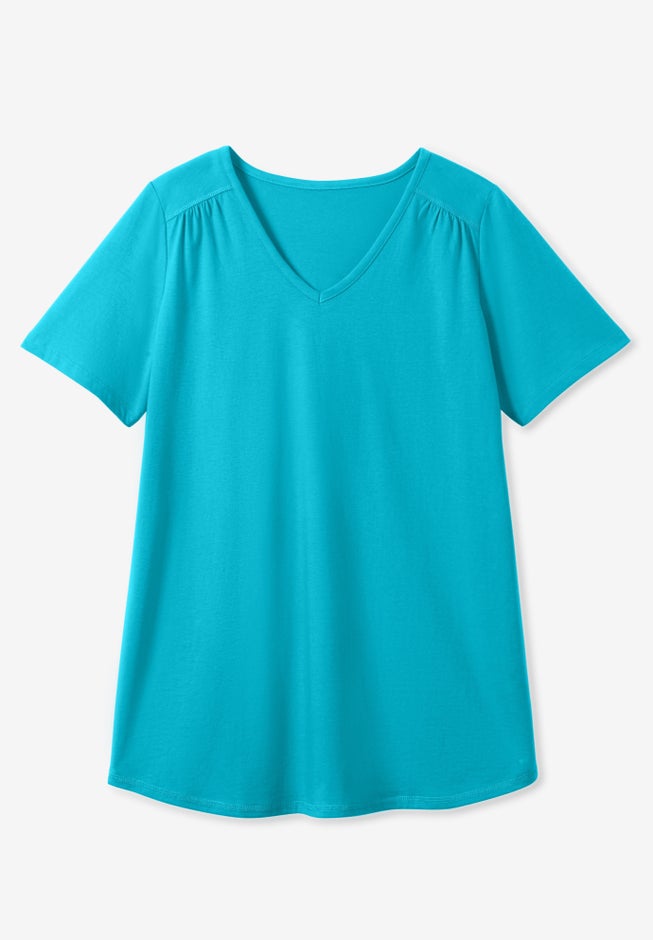 Short-Sleeve V-Neck Shirred Tee image number 11