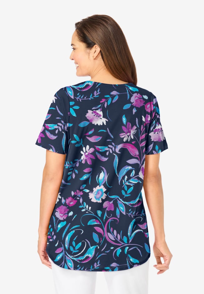 Short-Sleeve V-Neck Shirred Tee image number 2