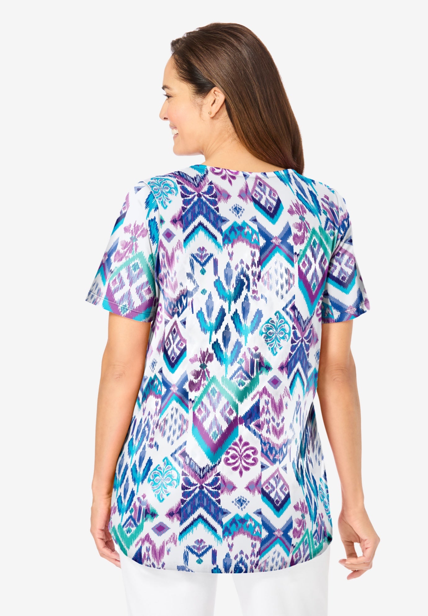 Short-Sleeve V-Neck Shirred Tee image number 1