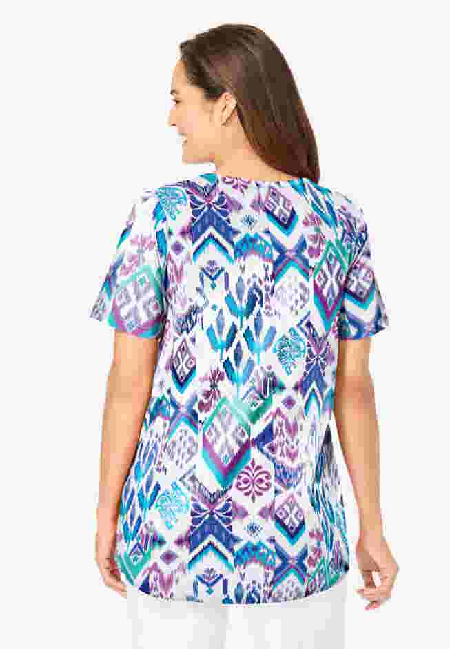 Short-Sleeve V-Neck Shirred Tee image number 1