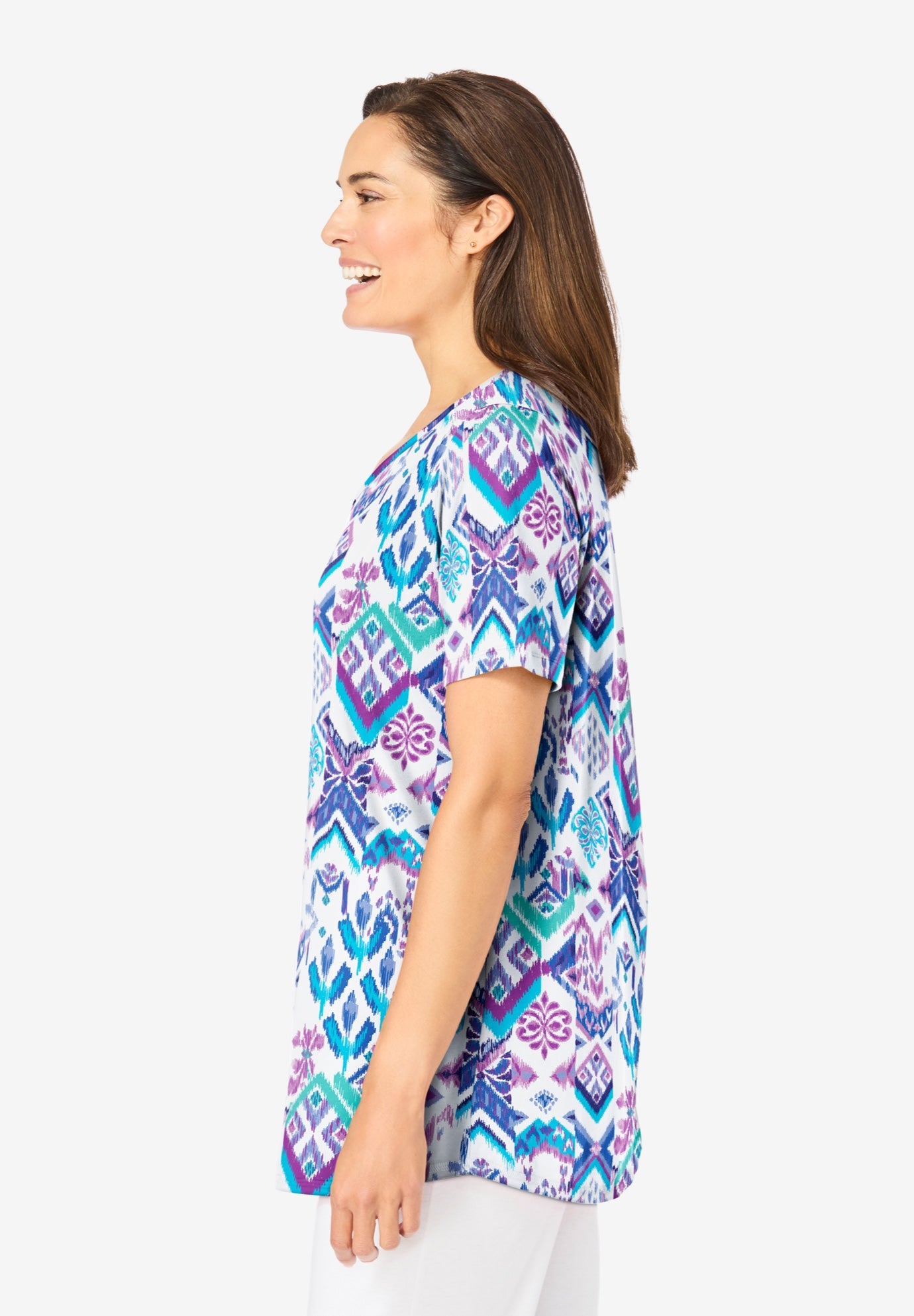 Short-Sleeve V-Neck Shirred Tee image number 2