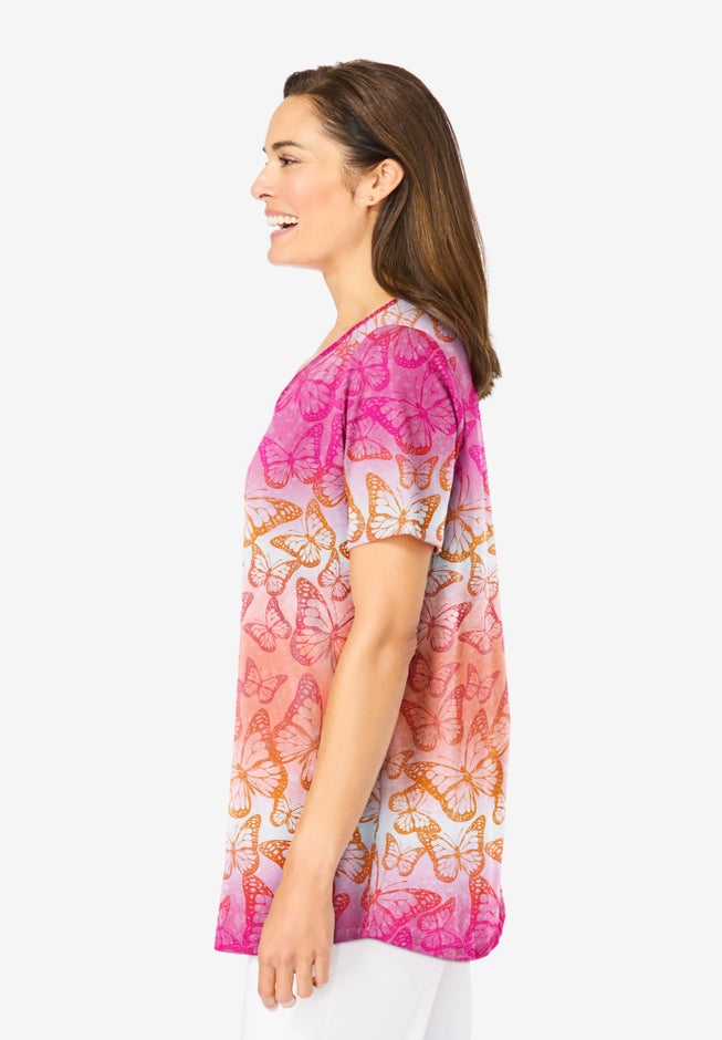 Short-Sleeve V-Neck Shirred Tee image number 3