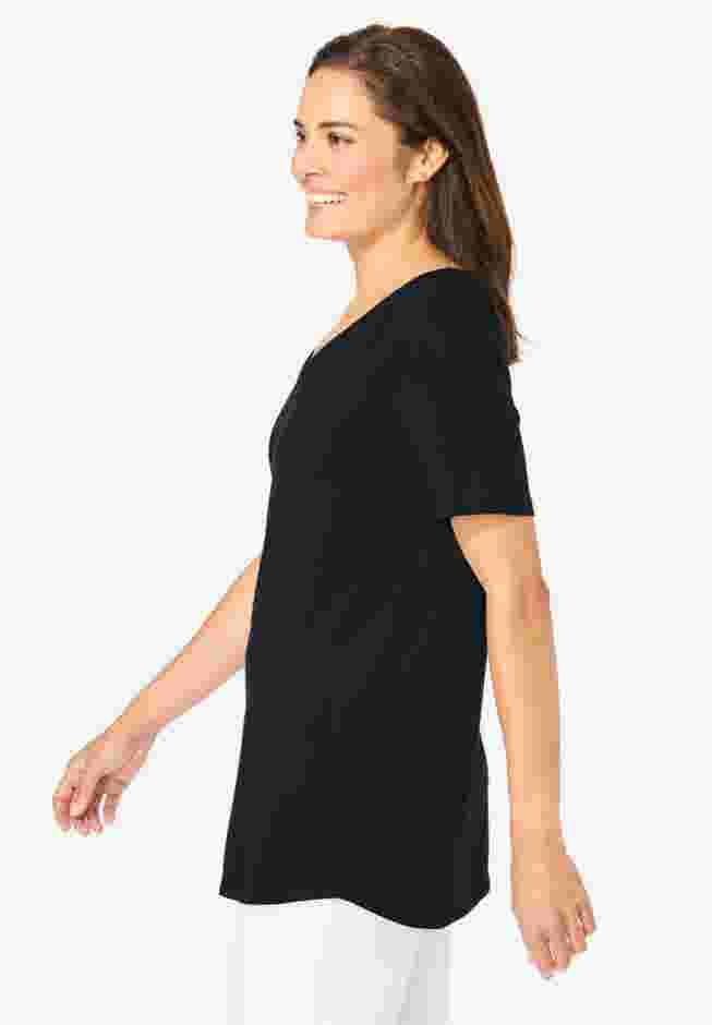Short-Sleeve V-Neck Shirred Tee image number 2