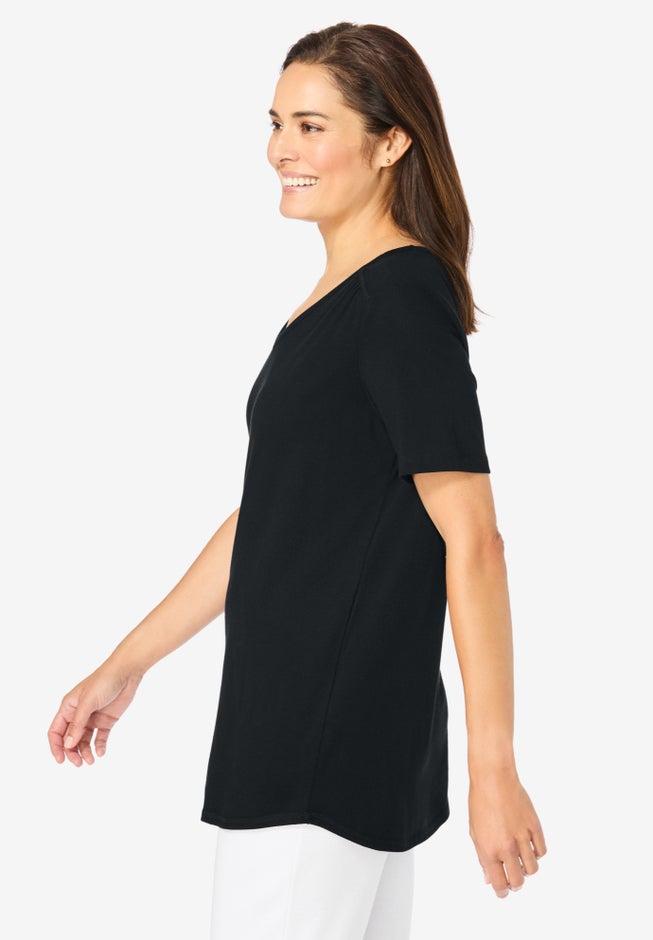Short-Sleeve V-Neck Shirred Tee image number 2