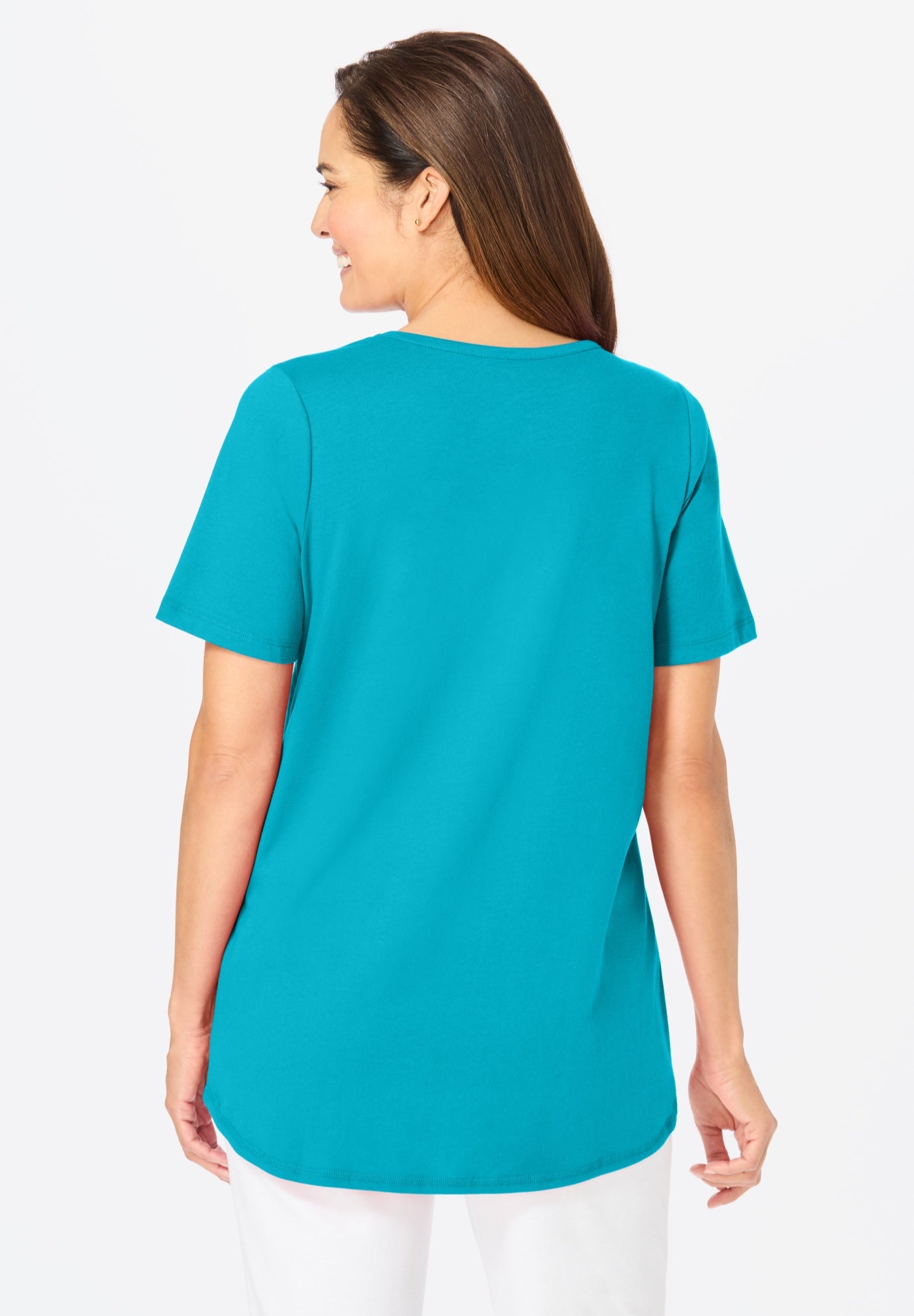 Short-Sleeve V-Neck Shirred Tee image number 1