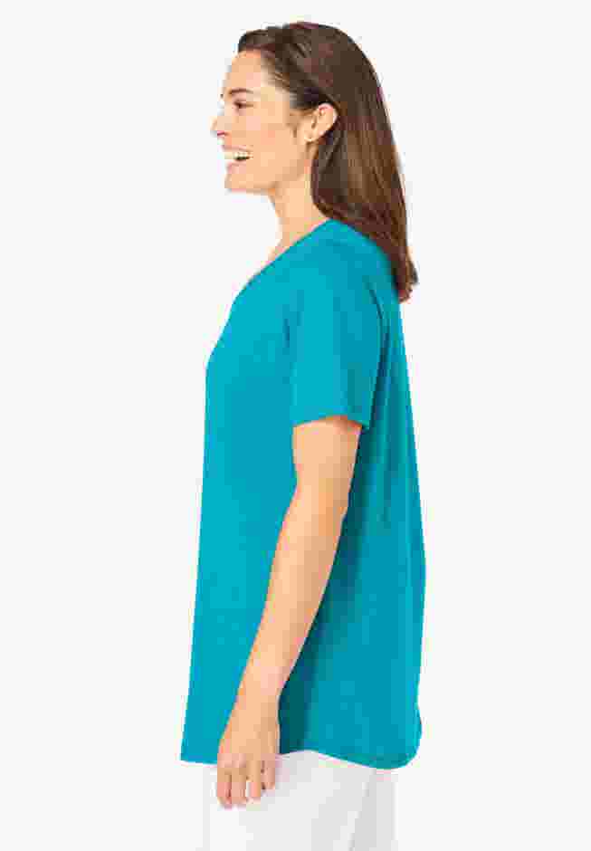 Short-Sleeve V-Neck Shirred Tee image number 2