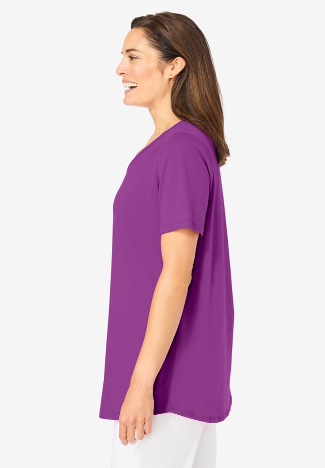 Short-Sleeve V-Neck Shirred Tee image number 2