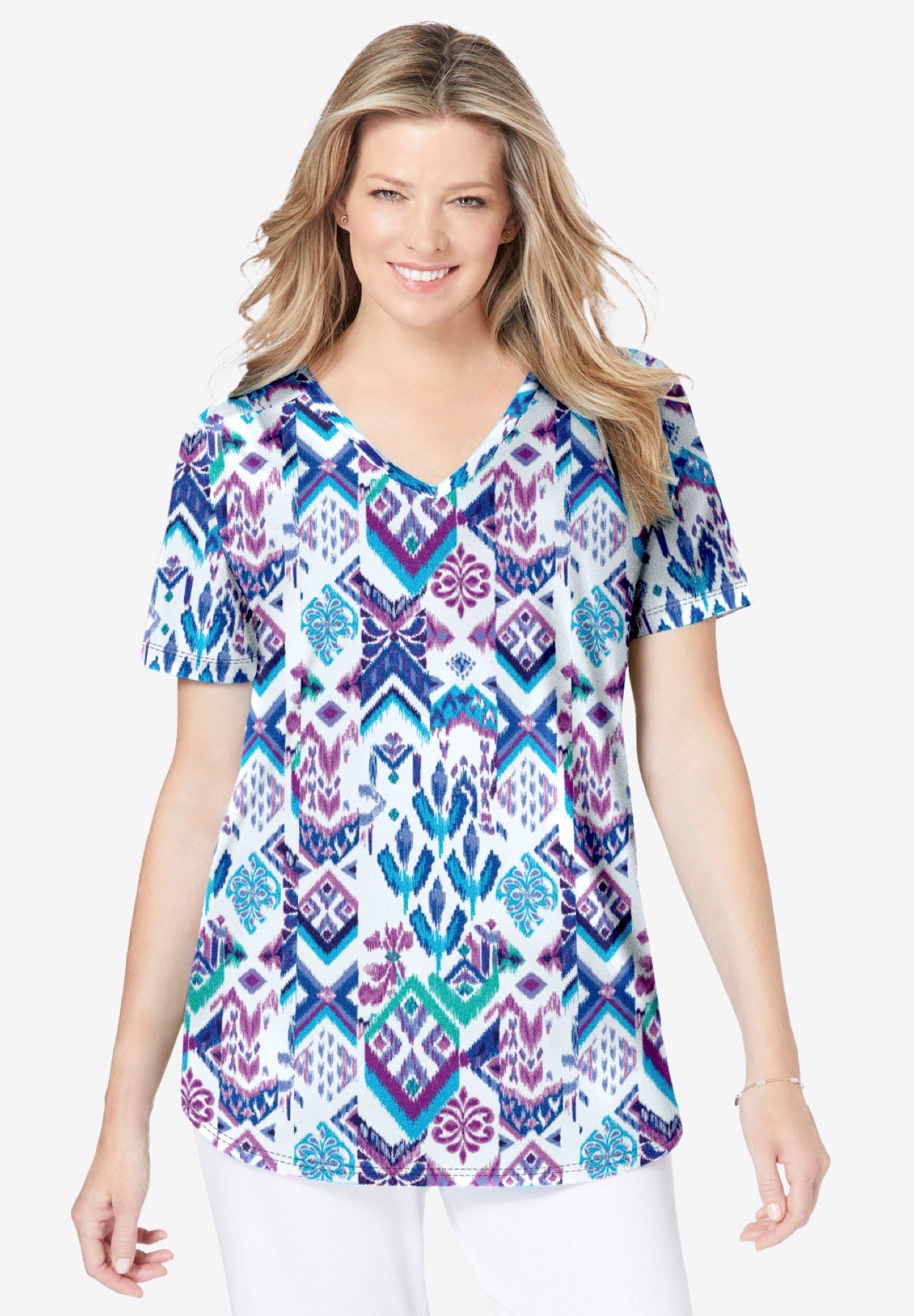 Short-Sleeve V-Neck Shirred Tee image number 0