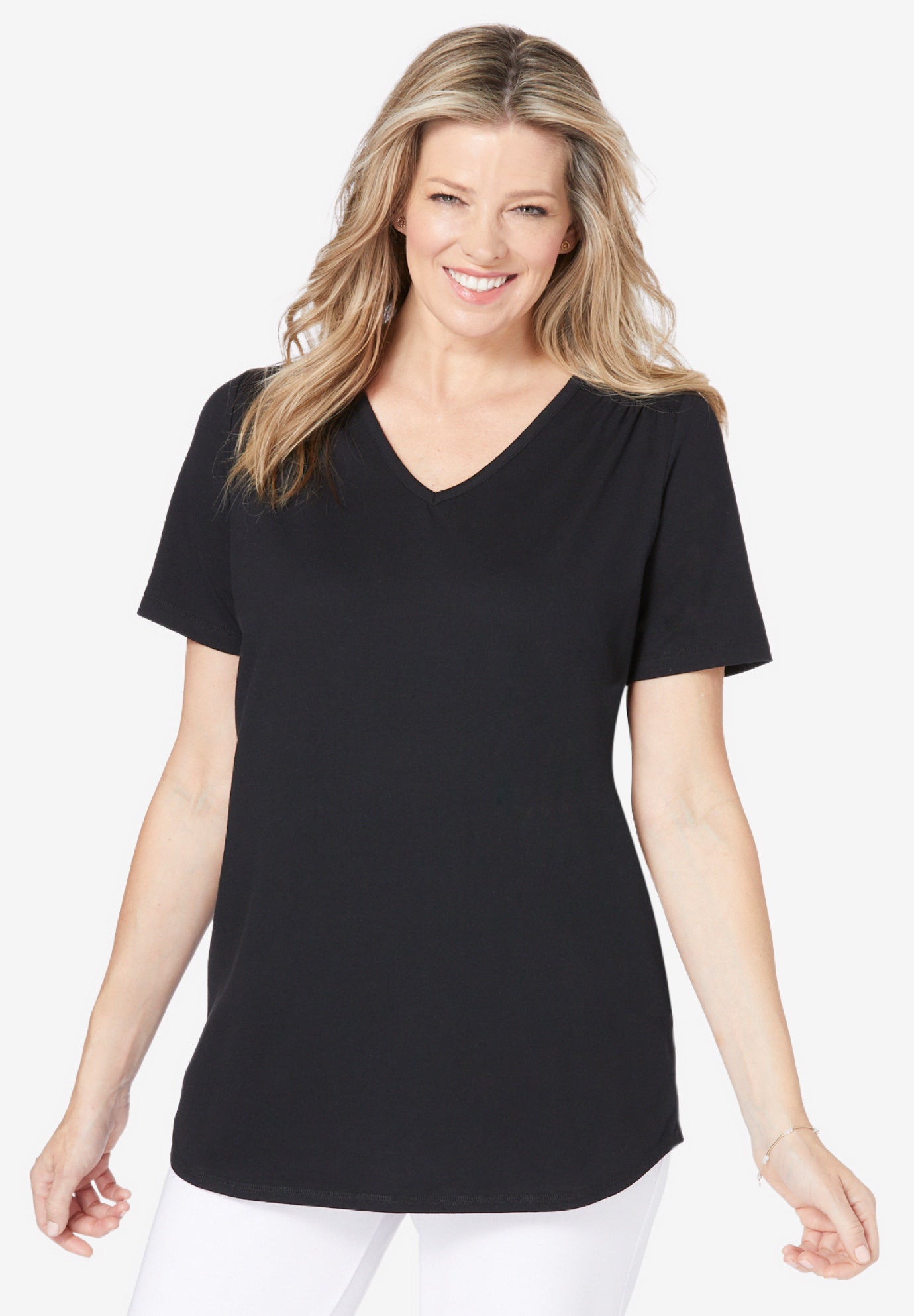 Short-Sleeve V-Neck Shirred Tee image number 0